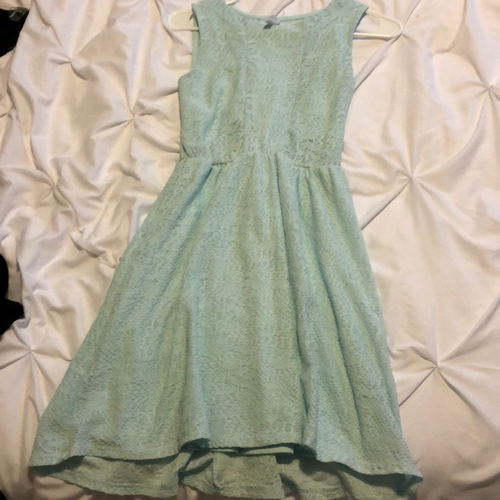 Teal lace fit and flare dress